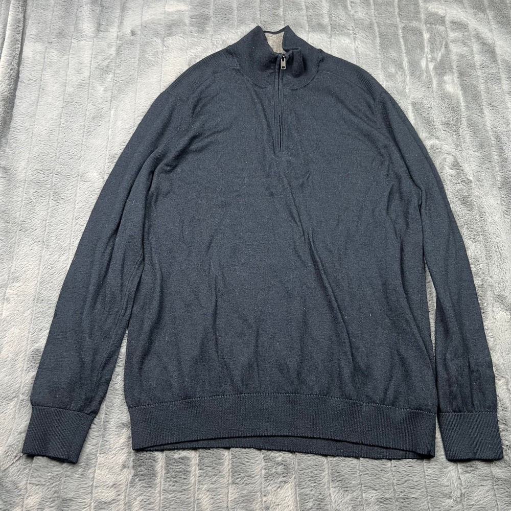 Express Mens XL Navy Blue Merino Wool Blend Quarter Zip Mock Neck Sweater 13989
